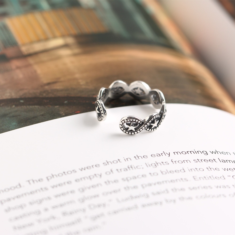 Korean Style S925 Sterling Silver Star Vintage Ring Trendy Fashionable Open Index Finger Ring for Women - Image 8