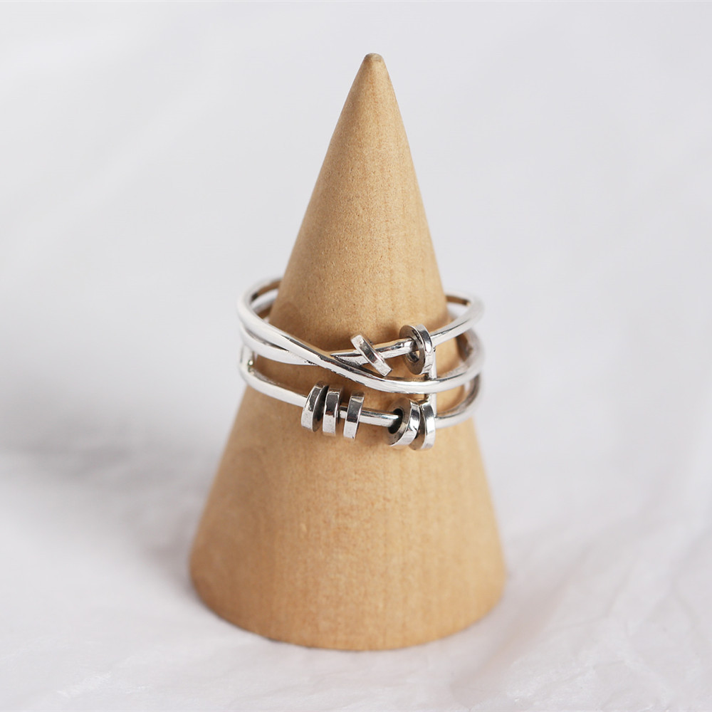 Korean Style S925 Sterling Silver Multi-layer Cross Ring Vintage Adjustable Spinning Circle Index Finger Ring - Image 8