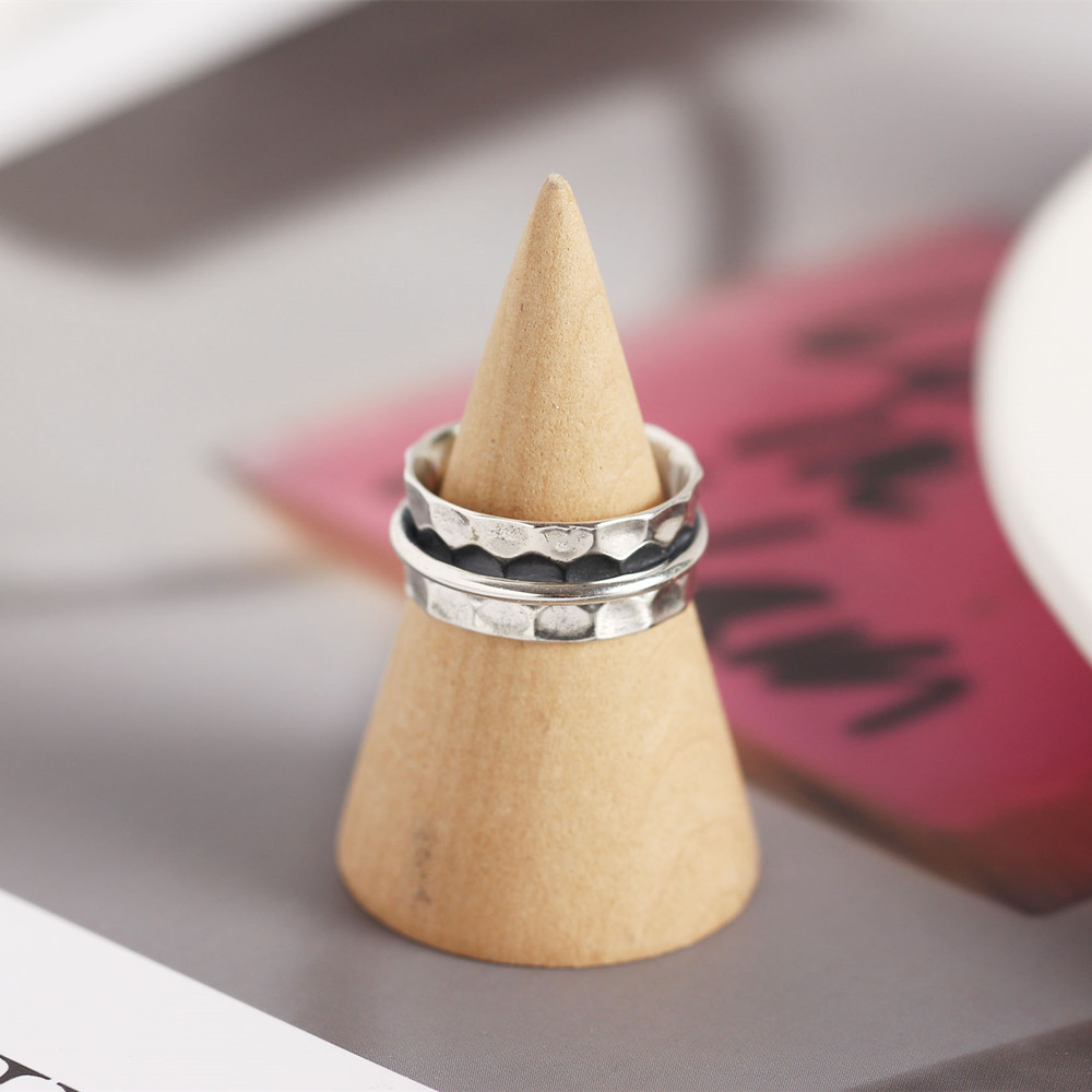 Korean Style Irregular Silver Ring Baroque Hammered Surface Satellite S925 Sterling Silver Ring - Image 8