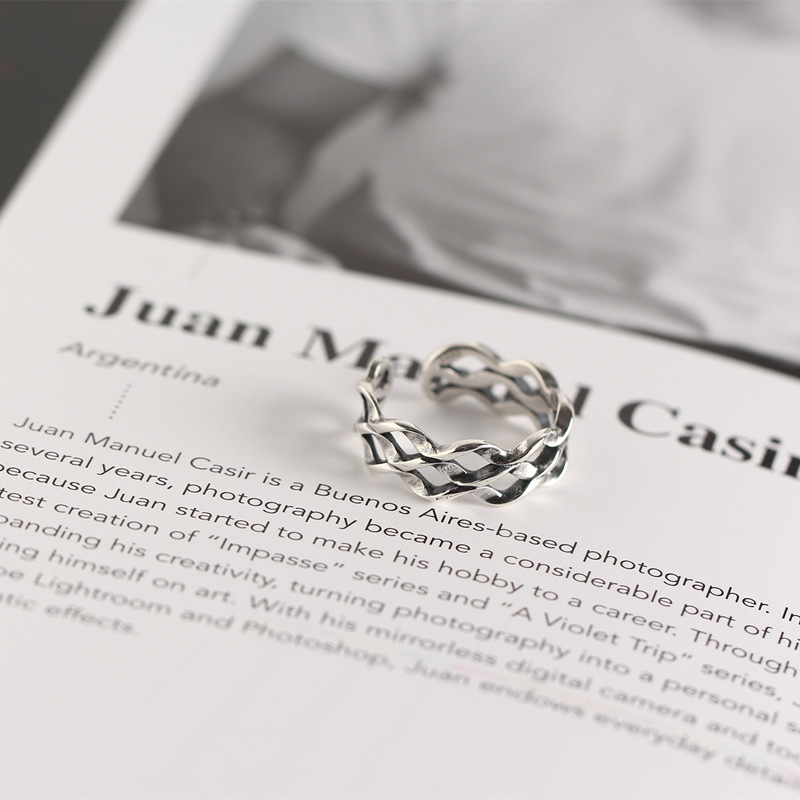 Trendy Vintage Wave Shaped Three-layer Ring 925 Silver Mobius Twisted Line Ring for Women - Image 8
