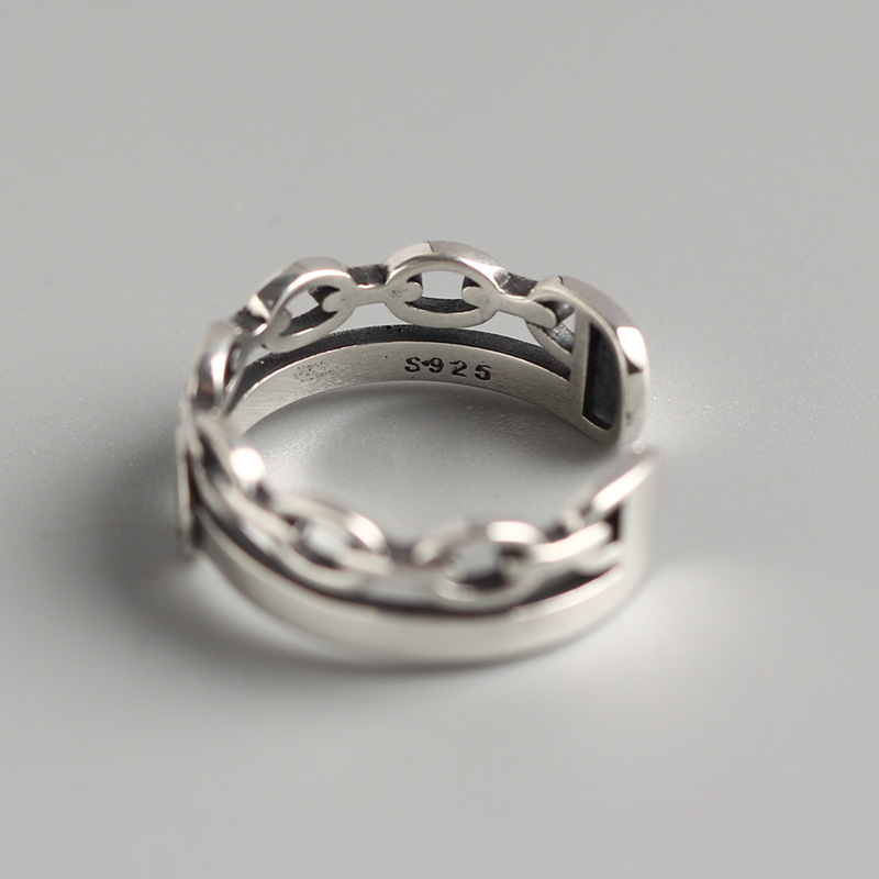 Korean Dongdaemun Vintage Smiley Face Double-layer Ring S925 Sterling Silver Personality Index Finger Ring - Image 3
