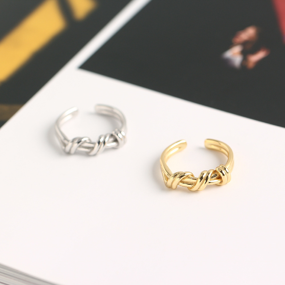 Korean and Japanese Style S925 Sterling Silver INS Trendy Ribbon Knot Woven Ring Popular for Influencers - Image 9