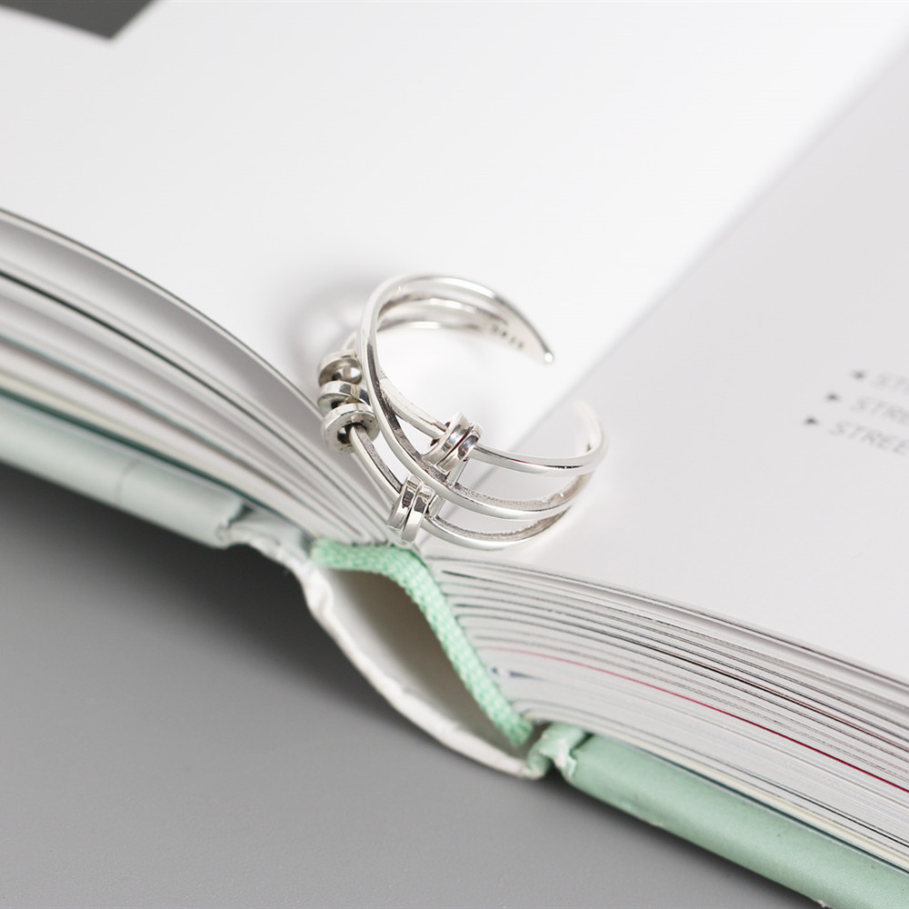 Korean Style S925 Sterling Silver Multi-layer Cross Ring Vintage Adjustable Spinning Circle Index Finger Ring - Image 9