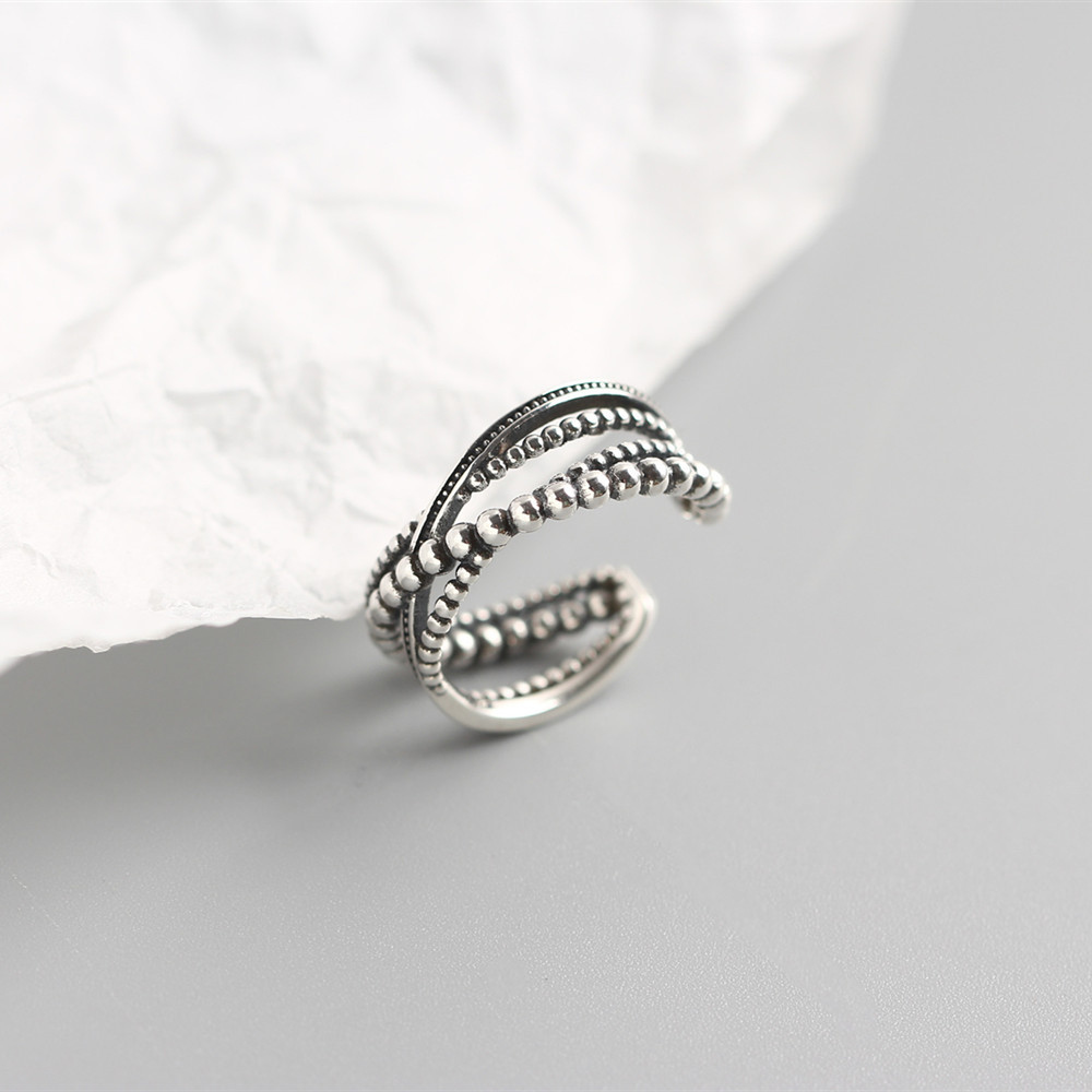 Korean Style Round Bead Braided Silver Ring S925 Sterling Silver Multi-layer Woven Vintage Ring for Women - Image 8