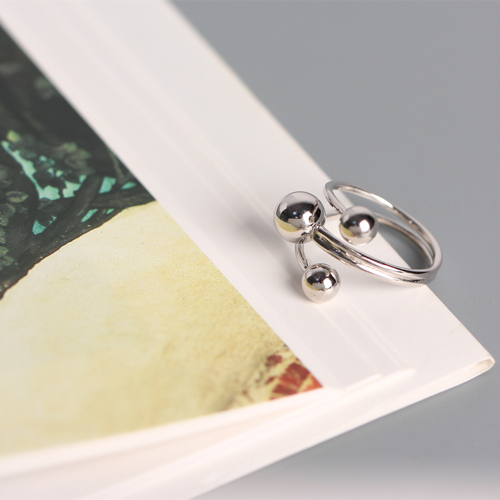 Korean Dongdaemun Trendy Round Bead Cross Ring Minimalist Plain Bead Line S925 Silver Ring - Image 9