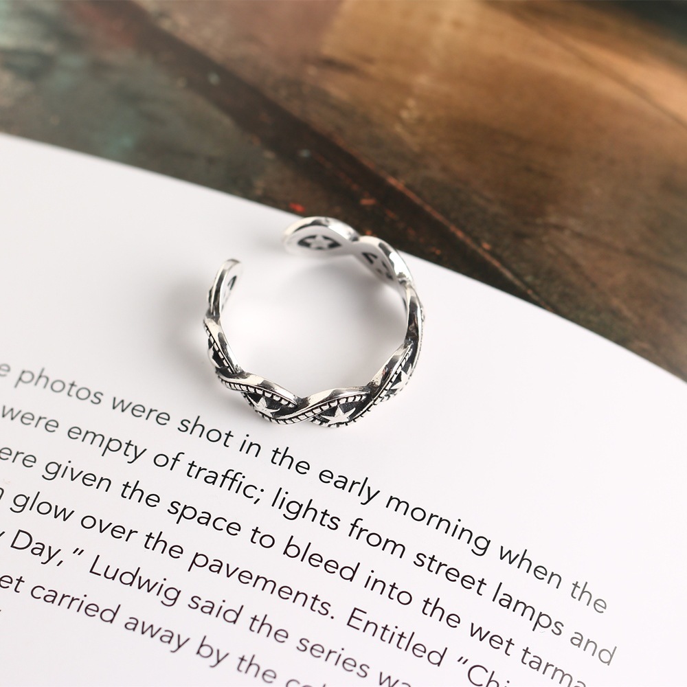 Korean Style S925 Sterling Silver Star Vintage Ring Trendy Fashionable Open Index Finger Ring for Women - Image 9