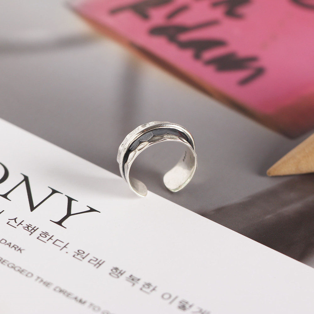 Korean Style Irregular Silver Ring Baroque Hammered Surface Satellite S925 Sterling Silver Ring - Image 9