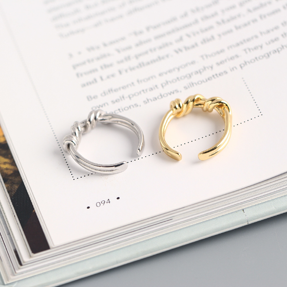 Korean and Japanese Style S925 Sterling Silver INS Trendy Ribbon Knot Woven Ring Popular for Influencers - Image 10