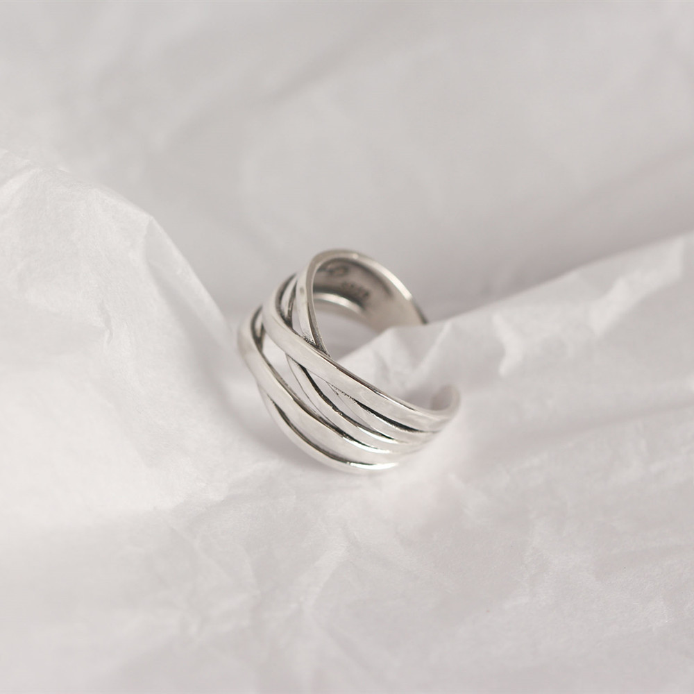 Korean and Japanese Style S925 Sterling Silver Line Woven Ring Vintage Braided Design Ring for Women Silver Jewelry - Image 10