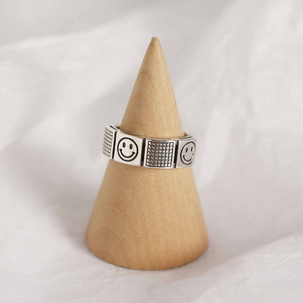 Korean Dongdaemun S925 Sterling Silver Smiley Face Ring Double-layer Trendy Smiley Face Ring for Women - Image 10