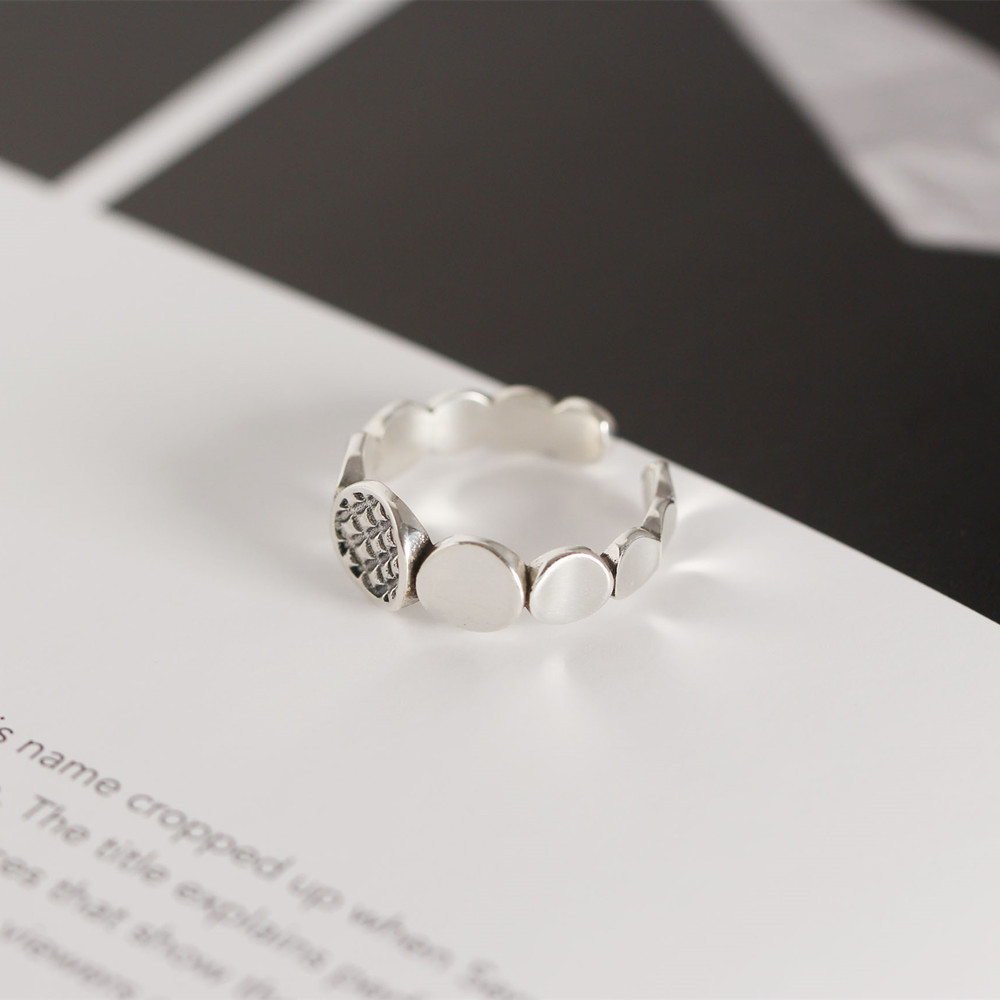 Korean and Japanese Style S925 Sterling Silver Round Plate Ring Vintage Block Patchwork Trendy Open Ring - Image 9