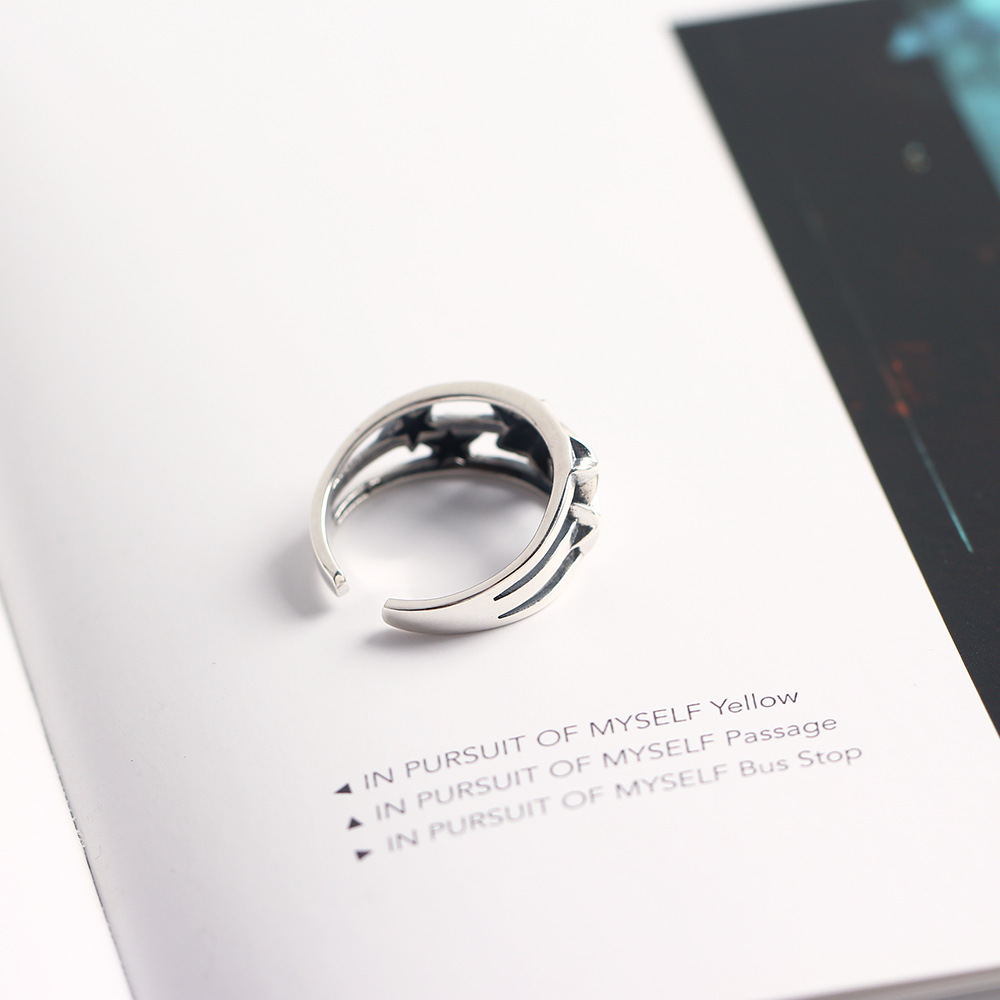 Korean Style S925 Sterling Silver INS Vintage Five-pointed Star Ring Retro Star Design for Women - Image 10