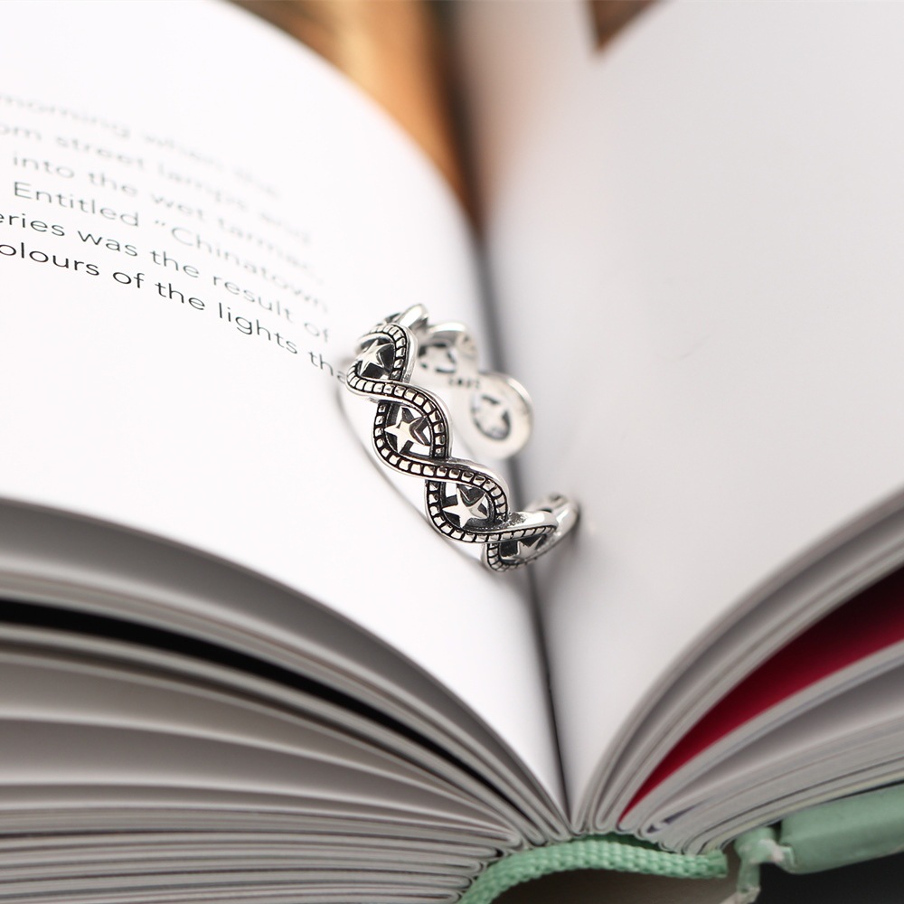 Korean Style S925 Sterling Silver Star Vintage Ring Trendy Fashionable Open Index Finger Ring for Women - Image 10
