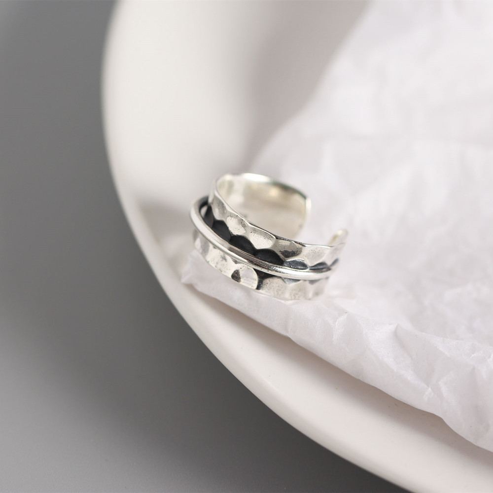 Korean Style Irregular Silver Ring Baroque Hammered Surface Satellite S925 Sterling Silver Ring - Image 10