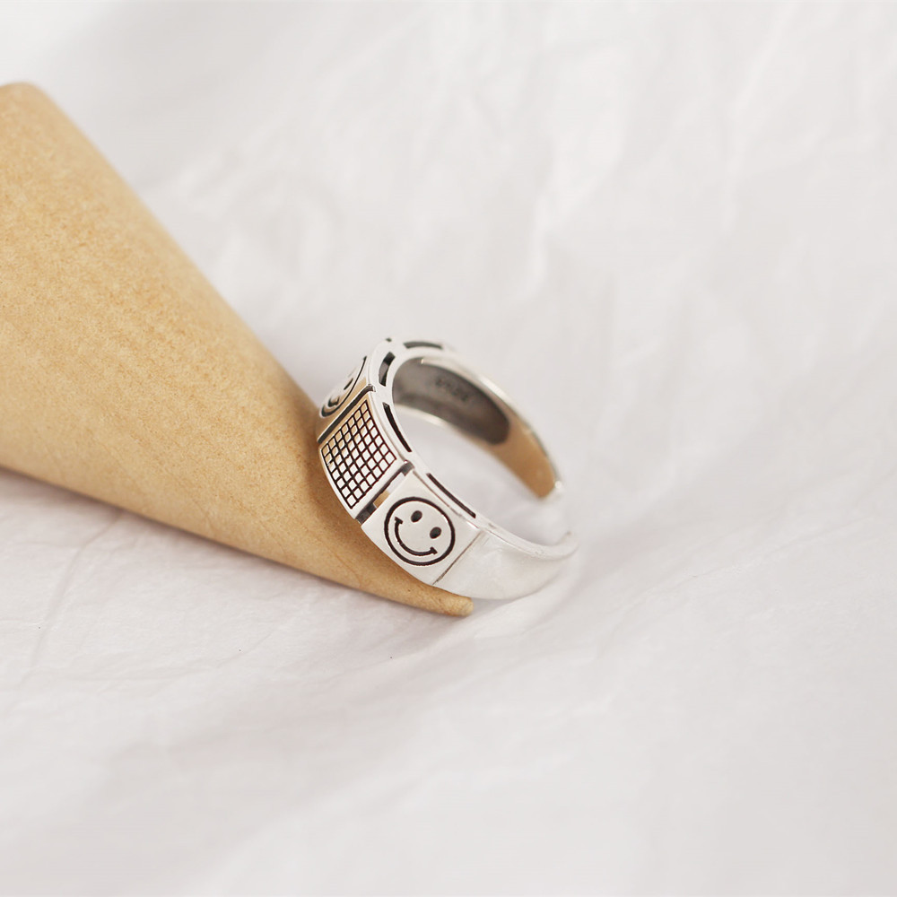 Korean Dongdaemun S925 Sterling Silver Smiley Face Ring Double-layer Trendy Smiley Face Ring for Women - Image 11