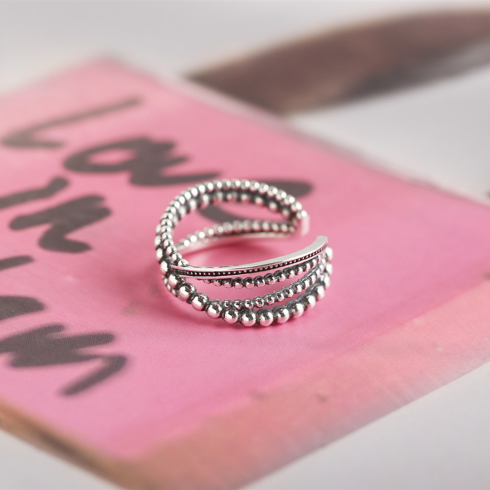 Korean Style Round Bead Braided Silver Ring S925 Sterling Silver Multi-layer Woven Vintage Ring for Women - Image 9