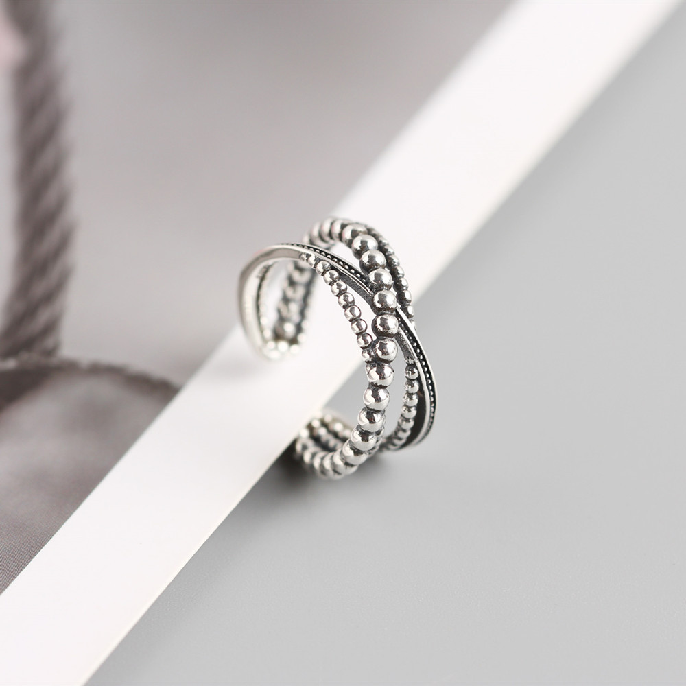 Korean Style Round Bead Braided Silver Ring S925 Sterling Silver Multi-layer Woven Vintage Ring for Women - Image 10