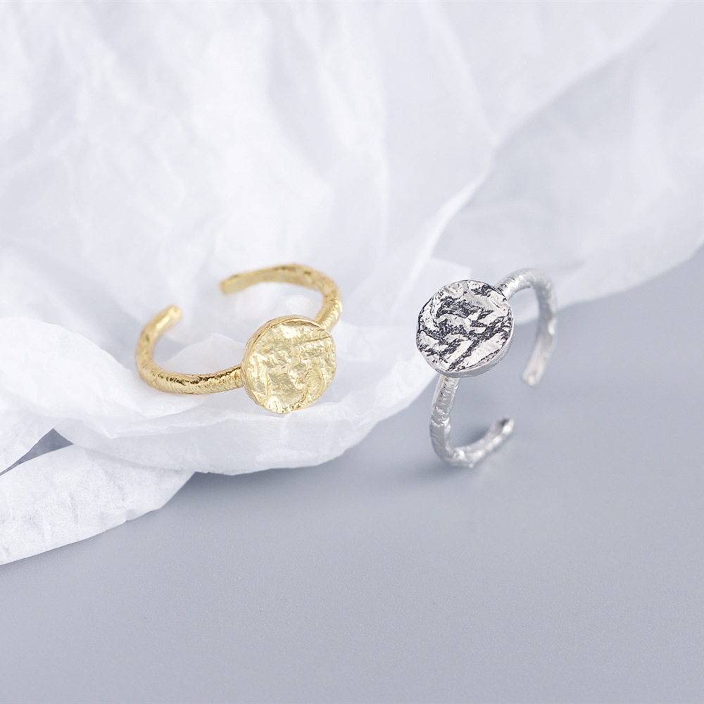 Korean Style S925 Sterling Silver INS Irregular Concave Surface Foil Paper Texture Design Ring for Women - Image 5