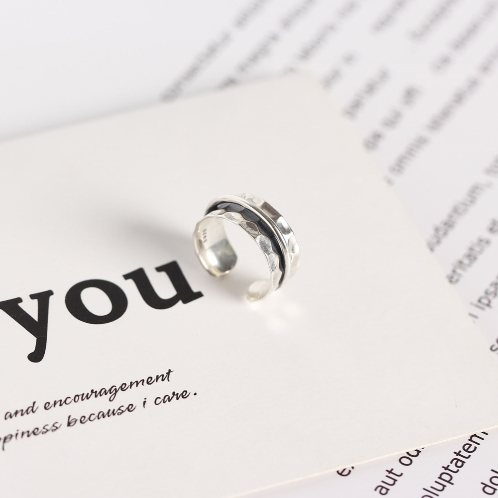 Korean Style Irregular Silver Ring Baroque Hammered Surface Satellite S925 Sterling Silver Ring - Image 12