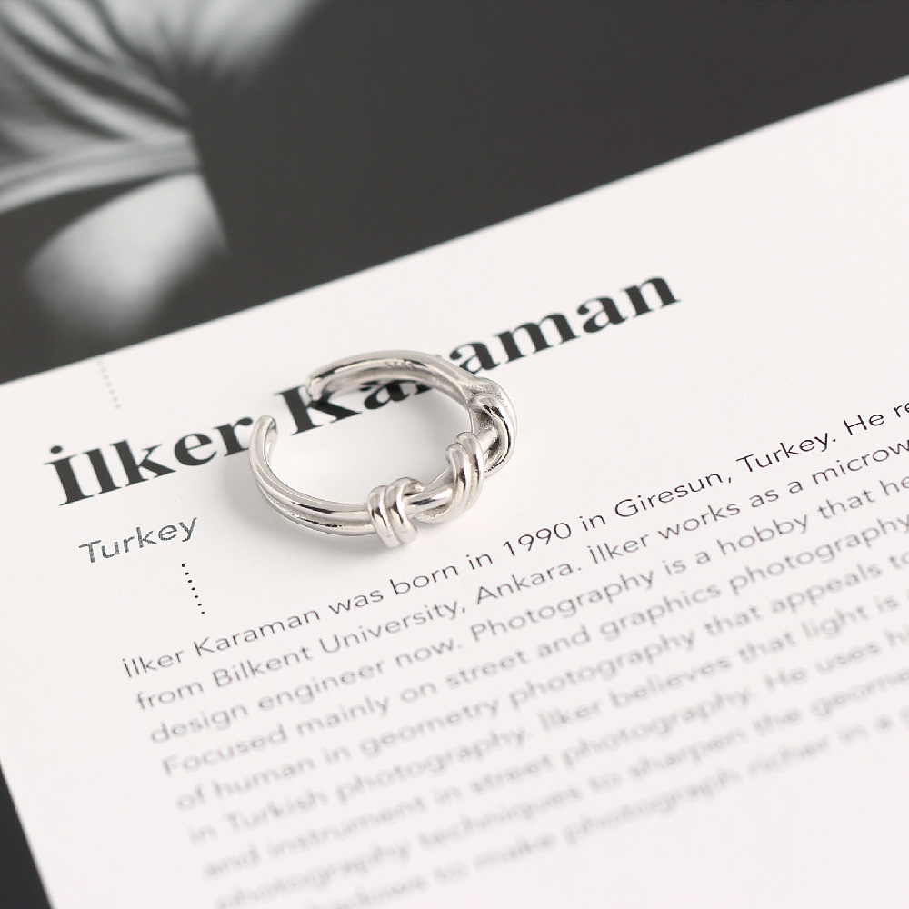 Korean and Japanese Style S925 Sterling Silver INS Trendy Ribbon Knot Woven Ring Popular for Influencers - Image 13