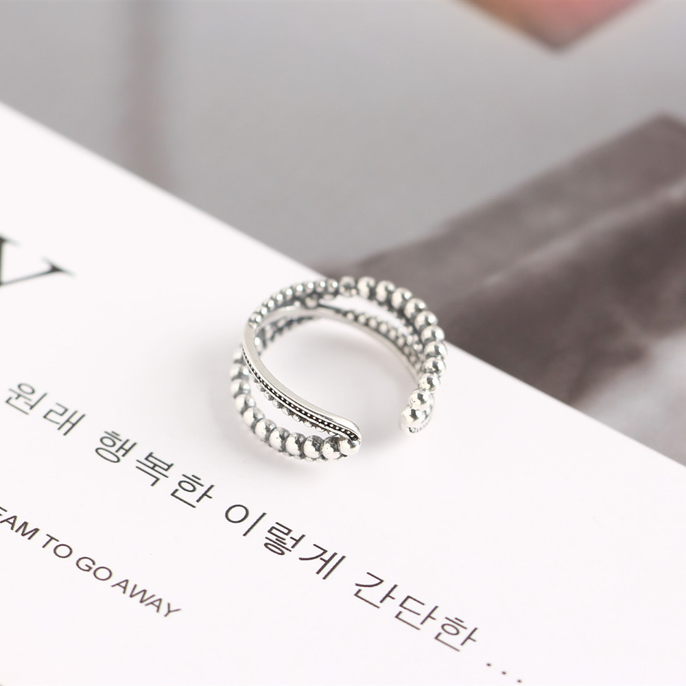 Korean Style Round Bead Braided Silver Ring S925 Sterling Silver Multi-layer Woven Vintage Ring for Women - Image 11