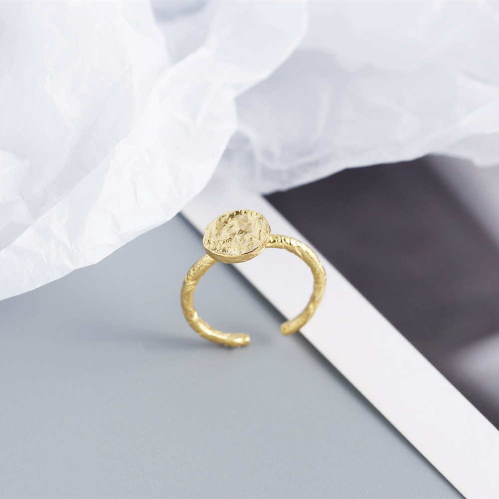 Korean Style S925 Sterling Silver INS Irregular Concave Surface Foil Paper Texture Design Ring for Women - Image 8
