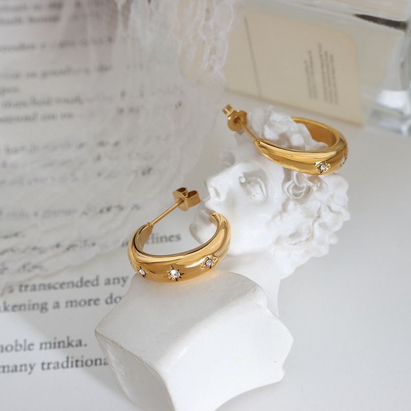 Korean Luxury Zircon C-Shape Earrings Stainless Steel 18k PVD Gold Plated Elegant Jewelry for Women - Image 2