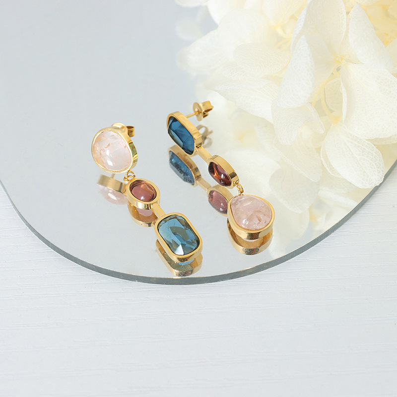 European Asymmetrical Zircon Inlaid Stainless Steel Earrings 18k PVD Gold Plated Minimalist Jewelry for Women - Image 3