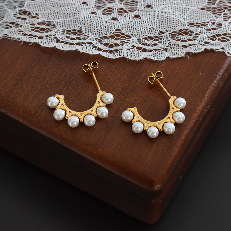 Korean East Gate Pearl C-Shape Earrings 18k PVD Gold Plated Stainless Steel Elegant and Durable Women Jewelry - Image 3