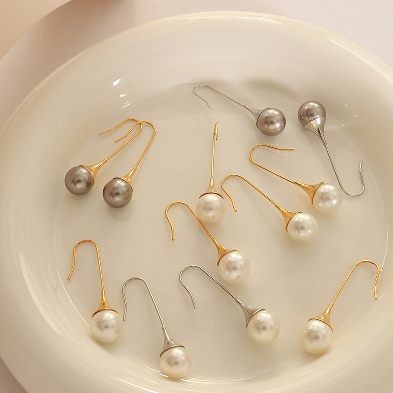Unisex Faux Pearl Earrings Minimalist Design 18k PVD Gold Plated Stainless Steel French Style weight Jewelry - Image 3
