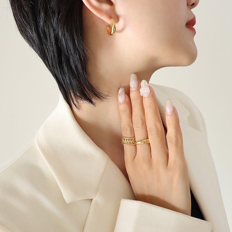 Korean Luxury Zircon C-Shape Earrings Stainless Steel 18k PVD Gold Plated Elegant Jewelry for Women - Image 4