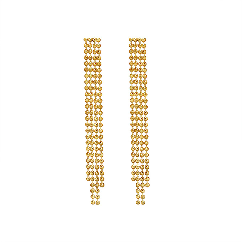 European Retro Exaggerated Steel Bead Tassel Earrings 18k PVD Gold Plated Stainless Steel Fashion Jewelry