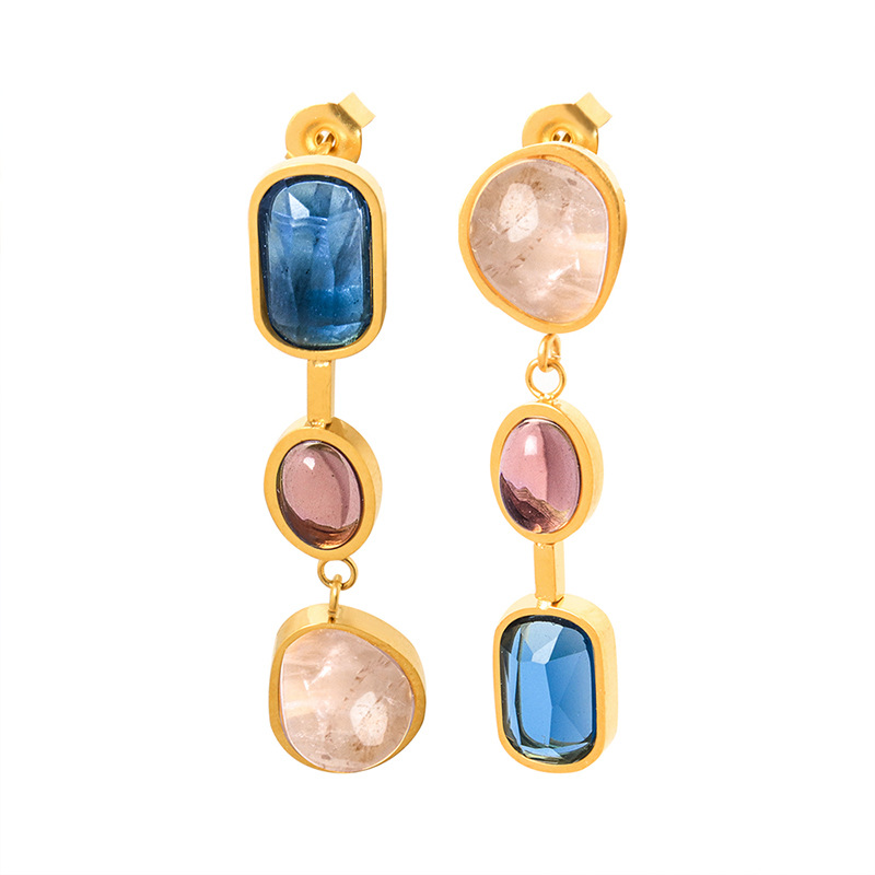 European Asymmetrical Zircon Inlaid Stainless Steel Earrings 18k PVD Gold Plated Minimalist Jewelry for Women