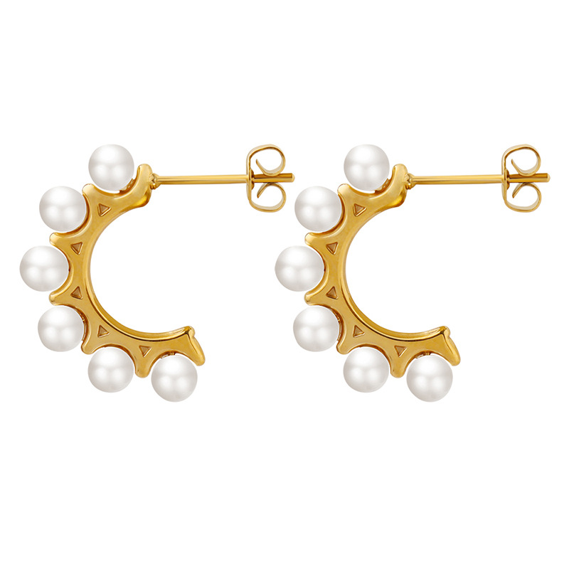Korean East Gate Pearl C-Shape Earrings 18k PVD Gold Plated Stainless Steel Elegant and Durable Women Jewelry