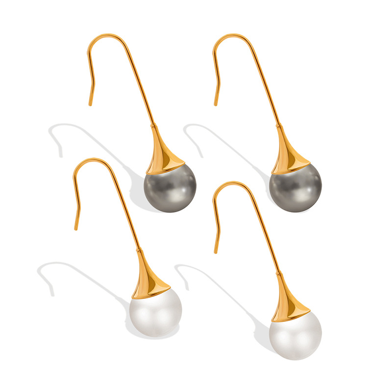 Unisex Faux Pearl Earrings Minimalist Design 18k PVD Gold Plated Stainless Steel French Style weight Jewelry