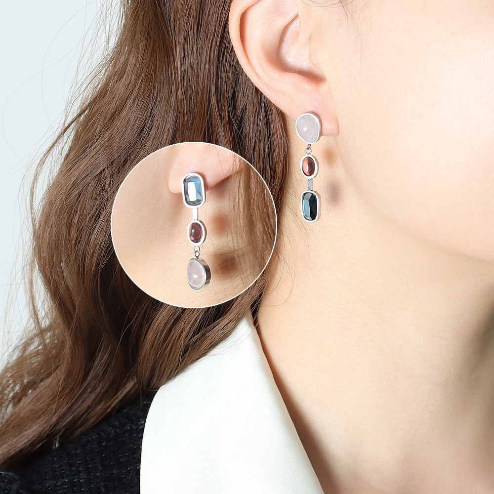 European Asymmetrical Zircon Inlaid Stainless Steel Earrings 18k PVD Gold Plated Minimalist Jewelry for Women - Image 5