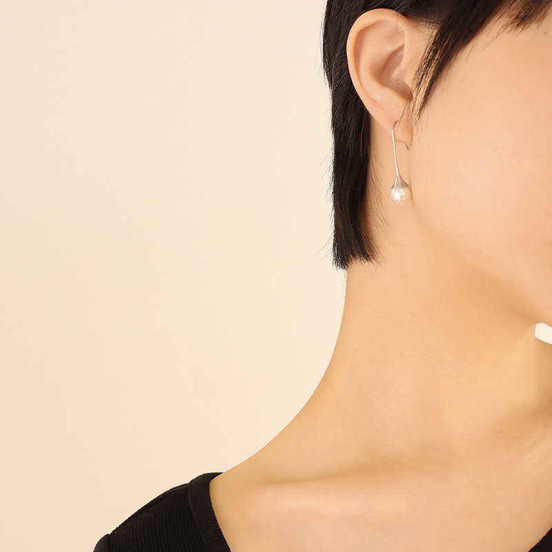 Unisex Faux Pearl Earrings Minimalist Design 18k PVD Gold Plated Stainless Steel French Style weight Jewelry - Image 5