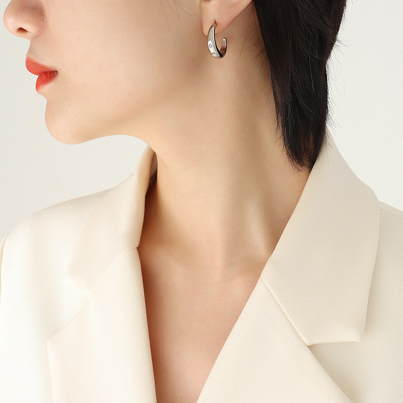 Korean Luxury Zircon C-Shape Earrings Stainless Steel 18k PVD Gold Plated Elegant Jewelry for Women - Image 5