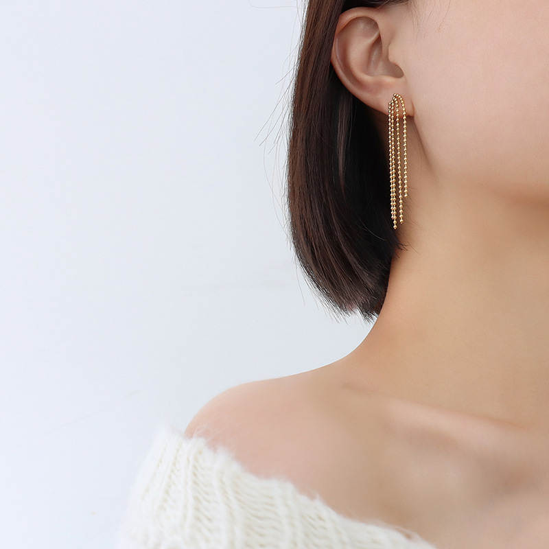 European Retro Exaggerated Steel Bead Tassel Earrings 18k PVD Gold Plated Stainless Steel Fashion Jewelry - Image 7