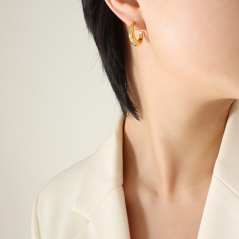 Korean Luxury Zircon C-Shape Earrings Stainless Steel 18k PVD Gold Plated Elegant Jewelry for Women - Image 6