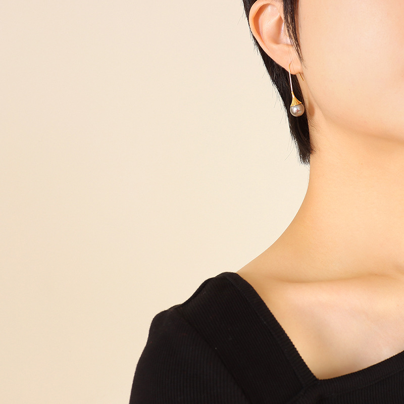 Unisex Faux Pearl Earrings Minimalist Design 18k PVD Gold Plated Stainless Steel French Style weight Jewelry - Image 8