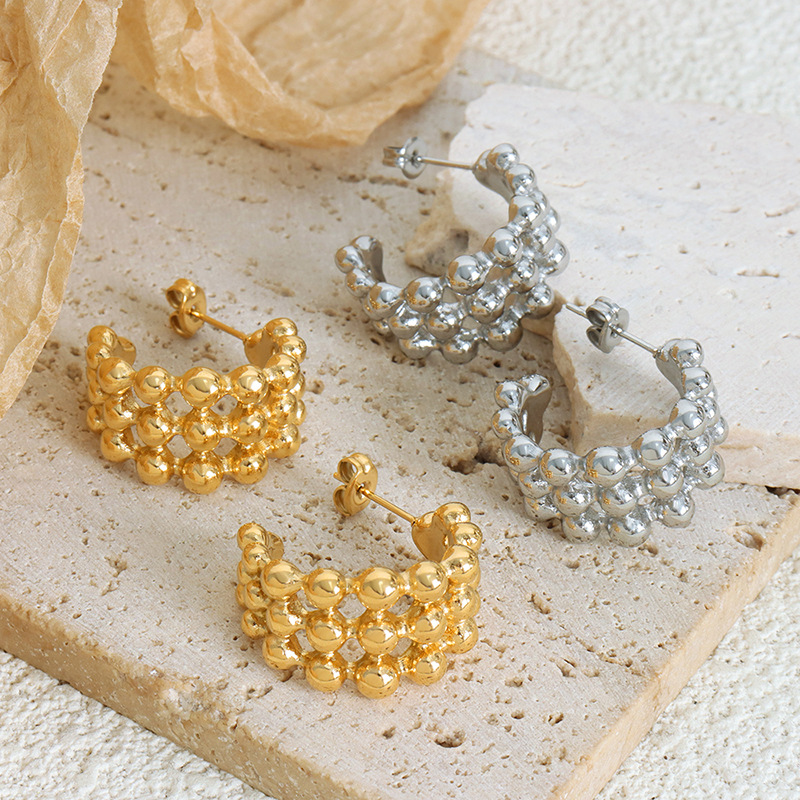 Geometric Textured U Earrings Titanium Steel 18k PVD Gold Plated Non Tarnish Women Jewelry - Image 2