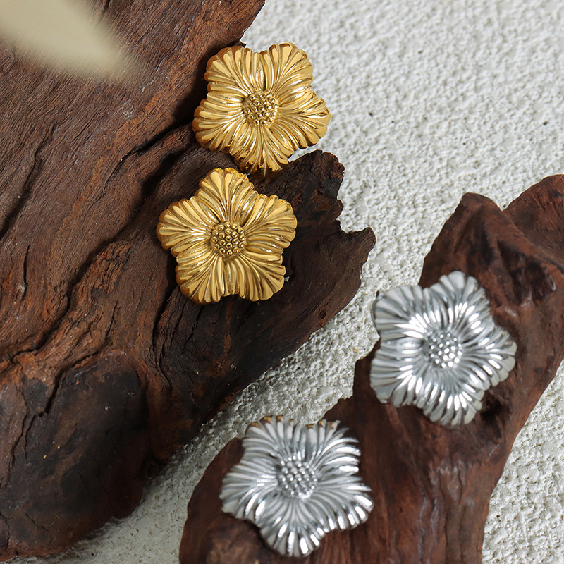 Floral Drop Earrings Titanium Steel Rose Gold weight Statement Modern Women Jewelry - Image 2