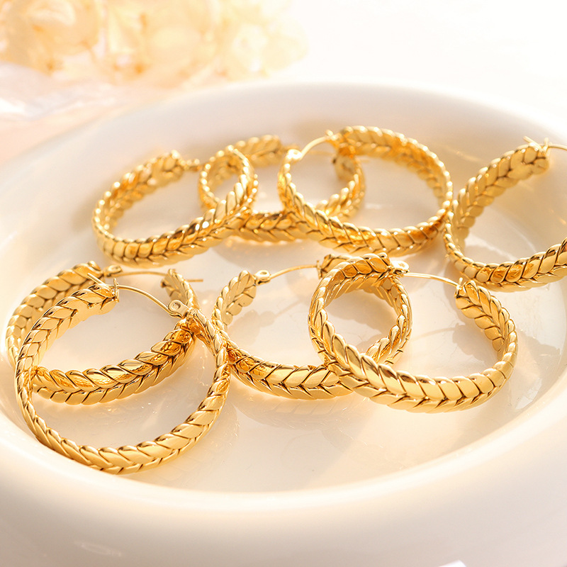 European Wheat Spike Earrings Stainless Steel 18k PVD Gold Plated Elegant and Versatile Unisex Jewelry - Image 2