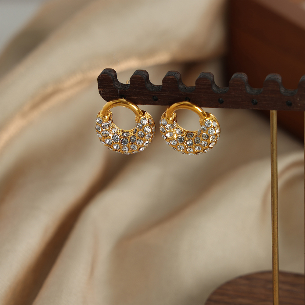 New Luxury Minimalist Titanium Steel 18K PVD Gold Plated U-Shaped Earrings with Zircon Inlay Fashion Jewelry for Women - Image 2