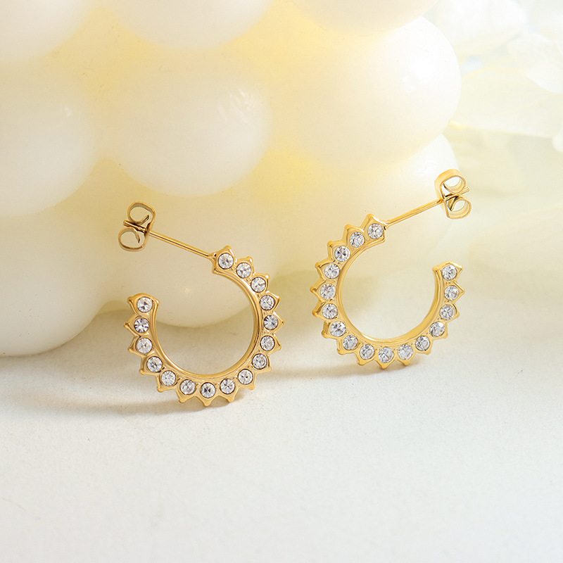French Vintage INS Non-Fading Luxury Earrings with Zircon Inlaid C-Shaped Sunflower Design 18K PVD Gold Plated for Women - Image 2