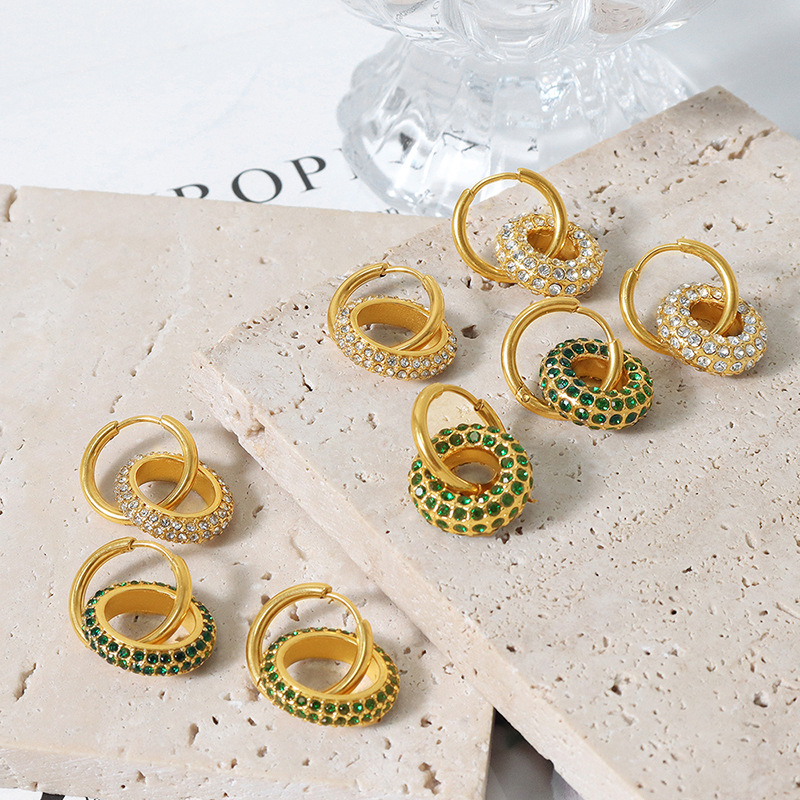 New Luxury Geometric Round Zircon Inlaid Earrings Titanium Steel 18K PVD Gold Plated Versatile Elegant Jewelry for Women - Image 2