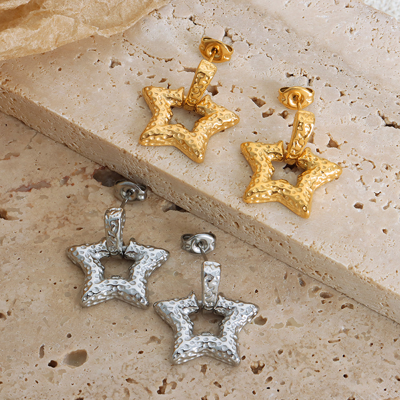 Fashion Commuting Unique Versatile Small Point Dotted Star Pendant Earrings Titanium Steel 18K PVD Gold Plated Jewelry - Image 2