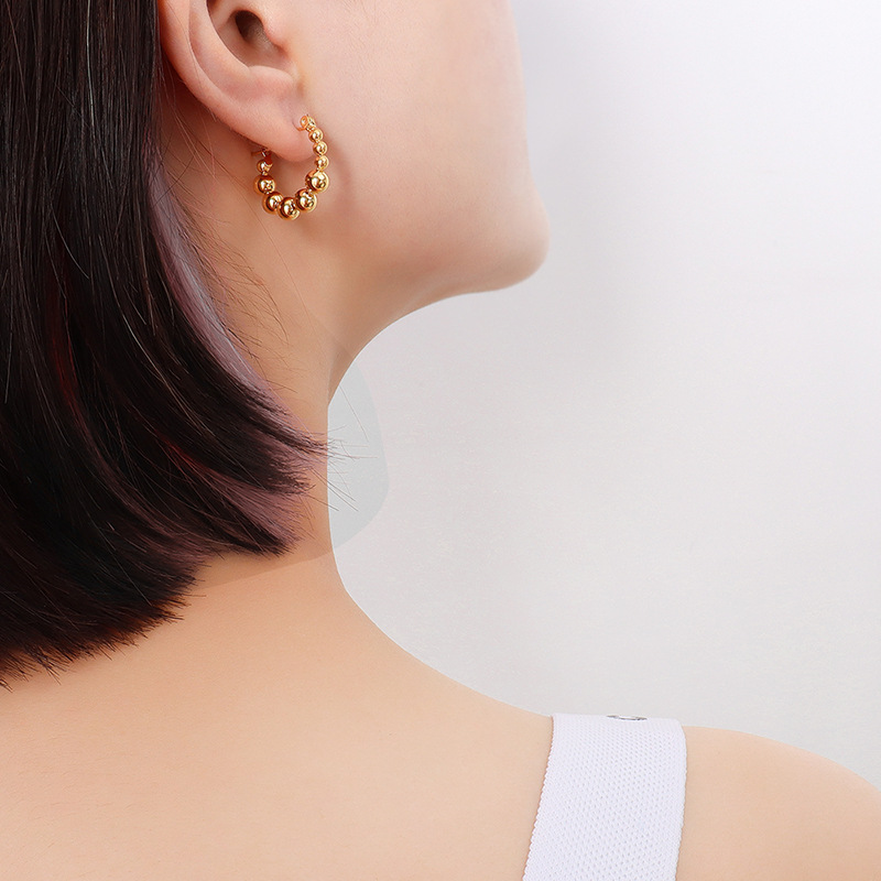 French Style Fashionable Large and Small Round Bead Earrings Titanium Steel 18K PVD Gold Plated Stud Earrings Jewelry - Image 6