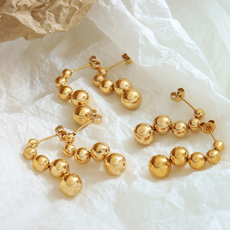 European Minimalist Steel Bead Earrings Stainless Steel 18k PVD Gold Plated weight Trendy Jewelry - Image 2